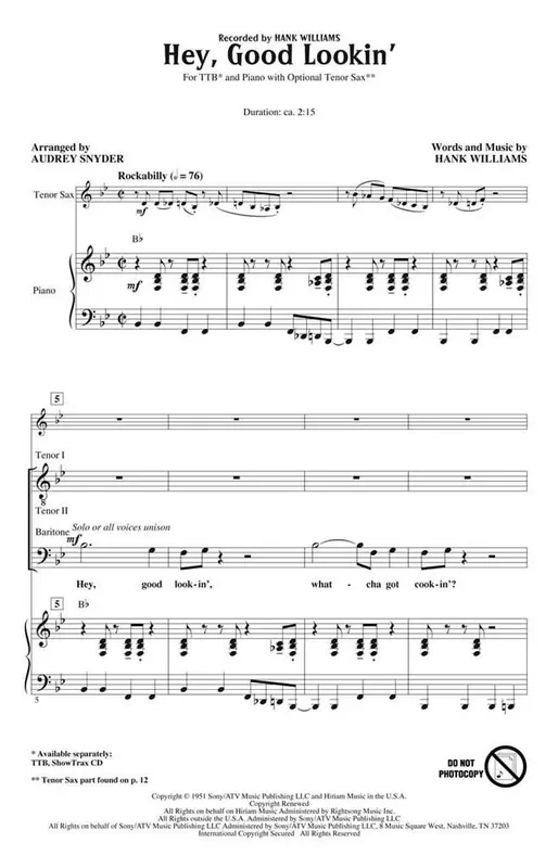 Hey, Good Lookin‘ (Arr. Audrey Snyder) Männerchor mit Begleitung