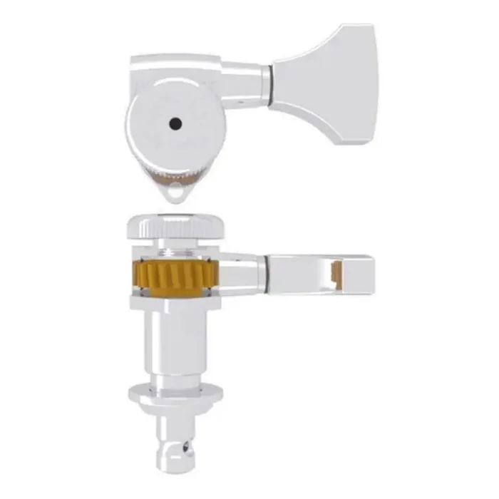 Hipshot guitar tuner, Grip-Lock open, 21.0mm (0.827″) post height, bass side, chrome