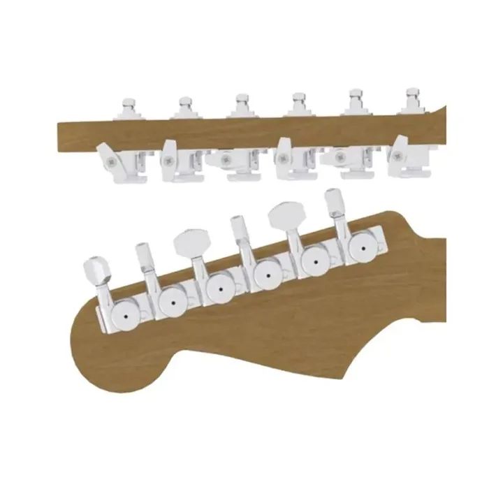 Hipshot vintage guitar tuner upgrade kit, 6 inline Grip-Lock, closed chrome staggered