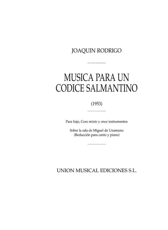 Joaquín Rodrigo Musica Para Un Codice Salmantino (SATB/Piano) Gemischter Chor mit Begleitung