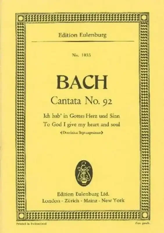 Johann Sebastian Bach Cantata No. 92 (Dominica Septuagesimae) BWV 92 Kammerorchester