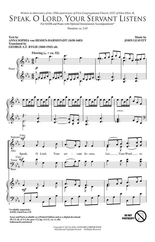 John Leavitt Speak, O Lord, Your Servant Listens Gemischter Chor mit Begleitung