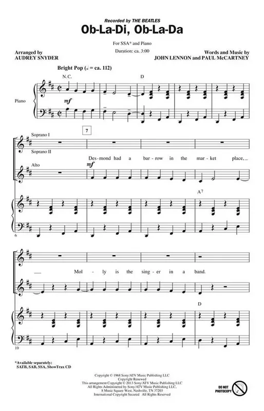 John Lennon Ob-La-Di, Ob-La-Da (Arr. Audrey Snyder) Frauenchor mit Begleitung