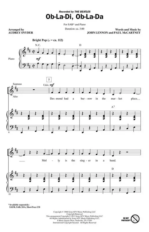 John Lennon Ob-La-Di, Ob-La-Da (Arr. Audrey Snyder) Gemischter Chor mit Begleitung
