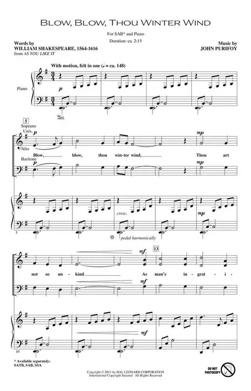 John Purifoy Blow, Blow, Thou Winter Wind Gemischter Chor mit Begleitung