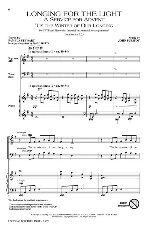 John Purifoy Longing for the Light Gemischter Chor mit Begleitung