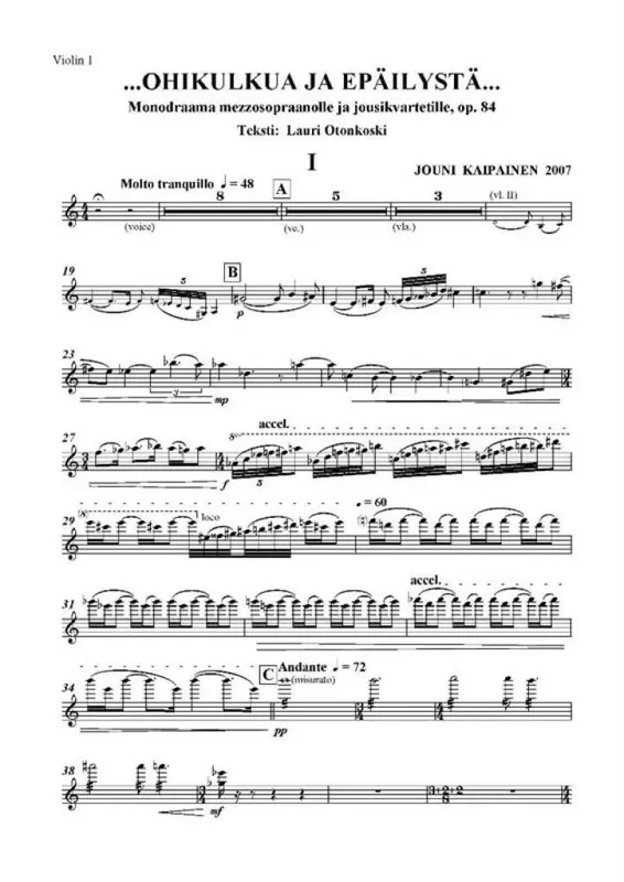 Jouni Kaipainen Ohikulkua Ja Epäilystä Streichquartett