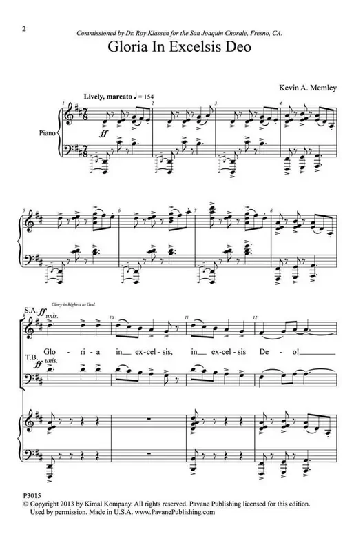 Kevin A. Memley Gloria in Excelsis Deo Gemischter Chor mit Begleitung