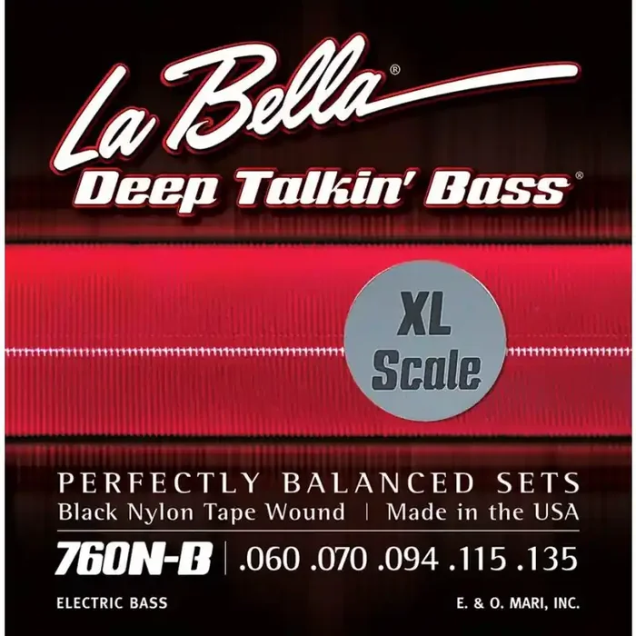 La Bella Deep Talkin‘ Bass string set electric bass, black nylon tape wound, 060-070-094-115-135, extra long scale
