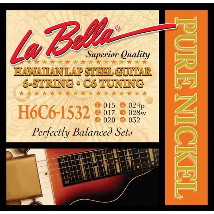La Bella Lap Steel Guitar string set pure nickel, 6-string C6-tuning 15-32