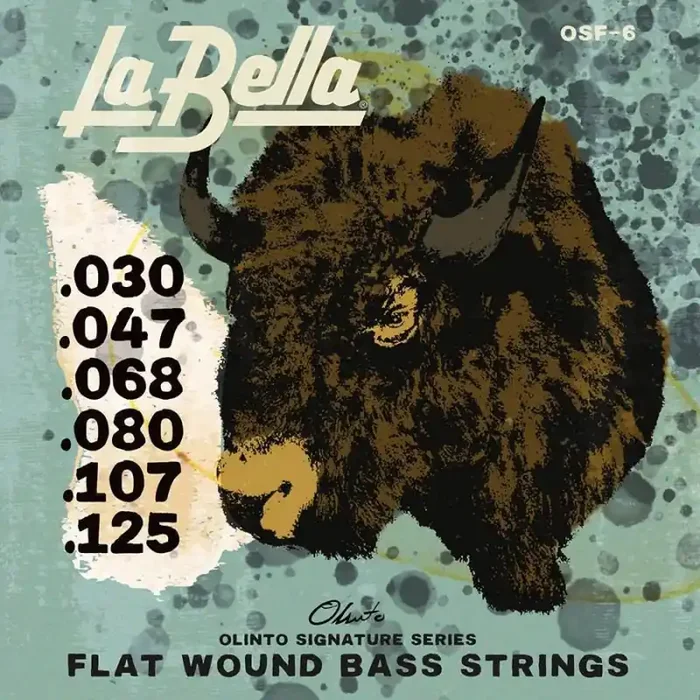 La Bella Olinto Signature Flats string set electric 6-string bass, stainless steel flatwound, standard, 030-047-068-080-107-125