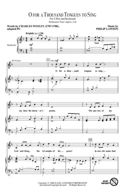 Lawson, Philip O for a Thousand Tongues to Sing