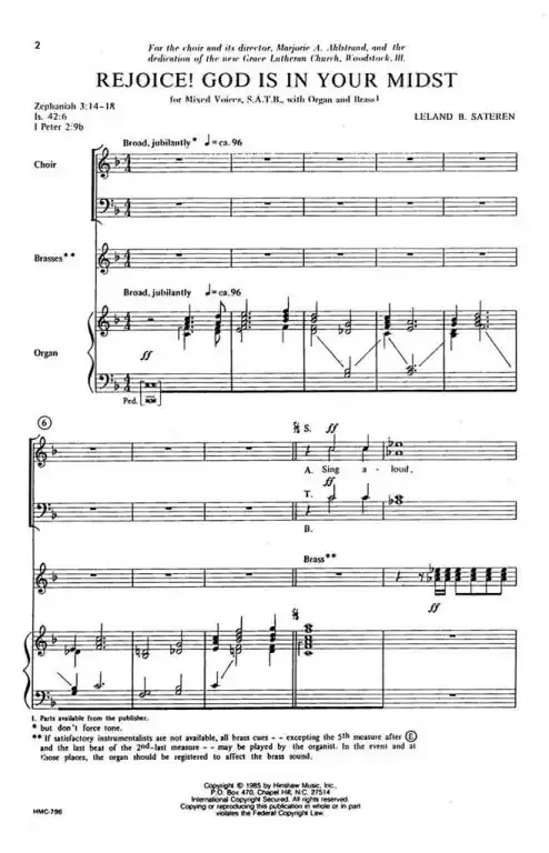 Leland, Sateren Rejoice! God Is In Your Midst