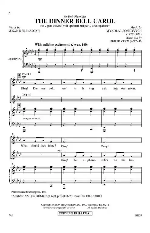 Leontovych, Mykola Dmytrovich The Dinner Bell Carol