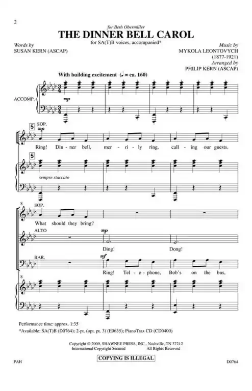 Leontovych, Mykola Dmytrovich The Dinner Bell Carol