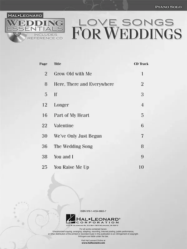 Love Songs for Weddings Klavier Solo