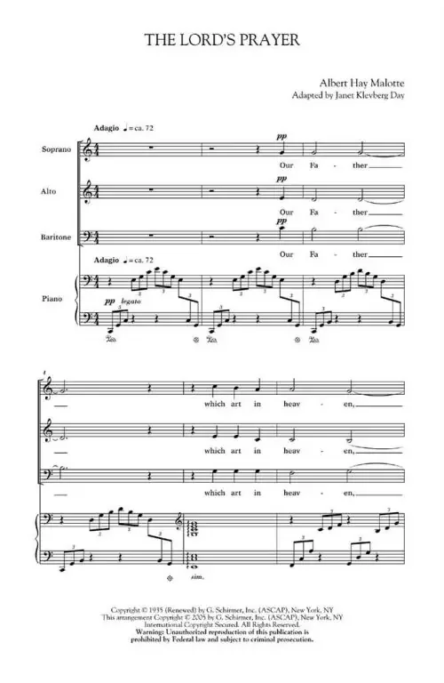 Malotte, Albert H. The Lord‘s Prayer (Soprano/Tenor/SATB)
