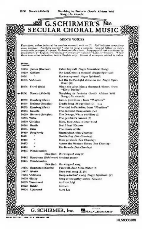 Marais, J. Marching To Pretoria (South African Veld Song)