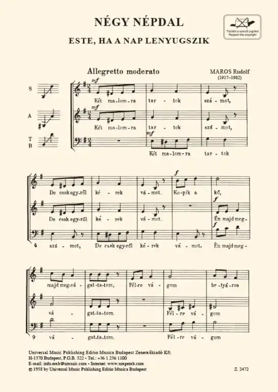 Maros Rudolf Four Folksongs