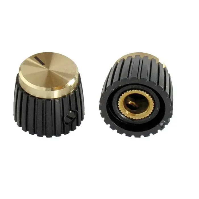 Marshall Style Knob with screw, 6,3 mm Axis, Black with Gold cap