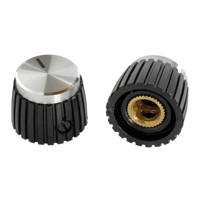Marshall Style Knob with screw, 6,3 mm Axis, Black with Silver cap
