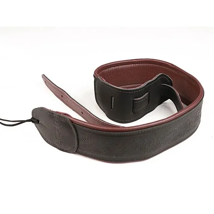Martin embossed garment leather guitar strap 2,5″ black and maroon