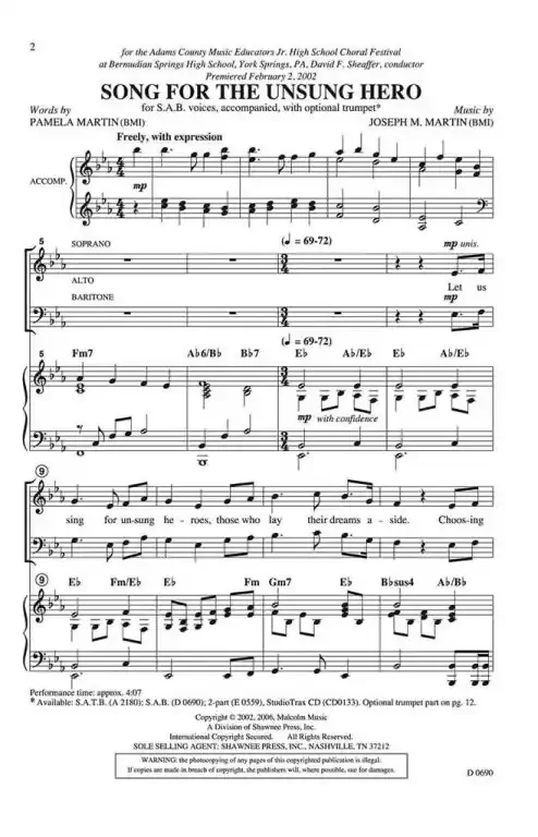 Martin, Joseph M. Song for the Unsung Hero