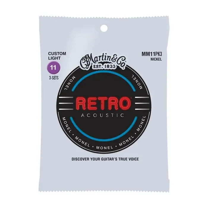 Martin Retro Acoustic string set 3 PACK monel wound, custom light, 011-014-023-031-041-052