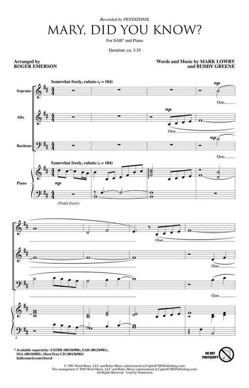Mary, Did You Know? (Arr. Roger Emerson) Gemischter Chor mit Begleitung