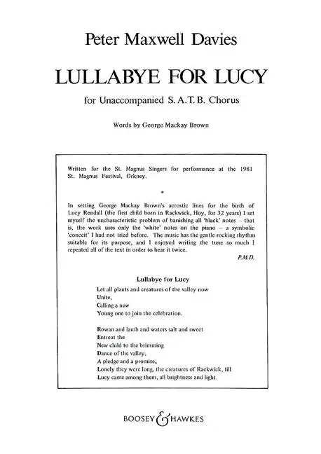 Maxwell Davies, Sir Peter Lullabye for Lucy
