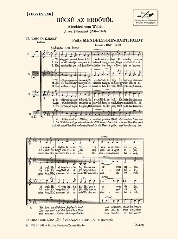 Mendelssohn-Bartholdy, Felix Abschied vom Walde