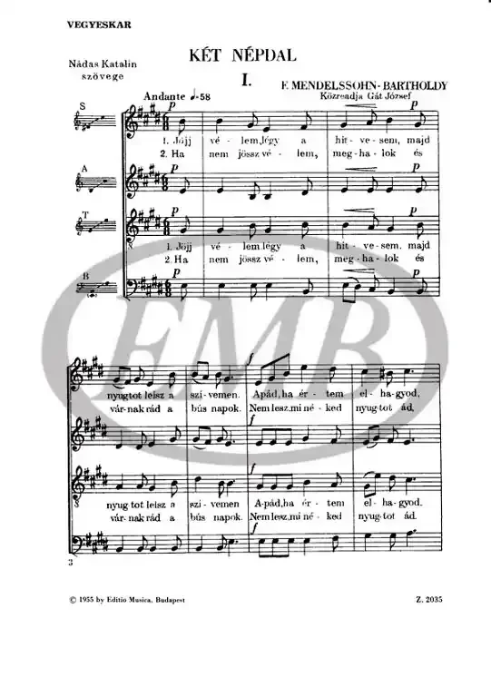 Mendelssohn-Bartholdy, Felix Two Folksongs