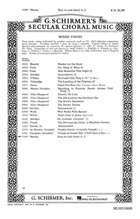 Morley, Thomas Sing We And Chant It