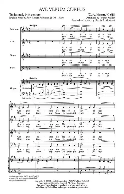 Mozart, Wolfgang Amadeus Ave Verum Corpus