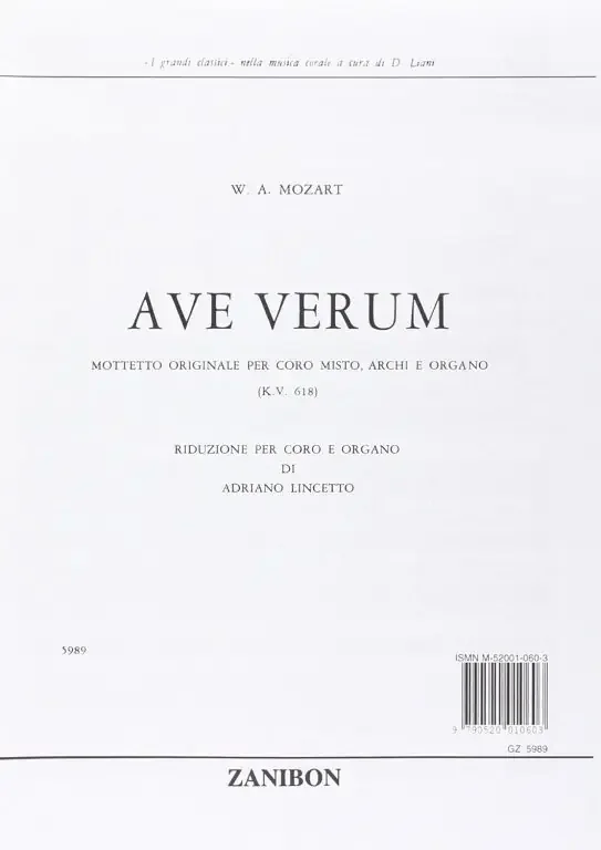 Mozart, Wolfgang Amadeus Ave Verum, K.618