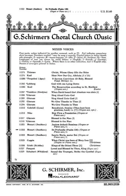 Mozart, Wolfgang Amadeus De Profundis