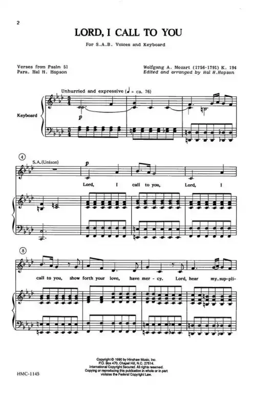 Mozart, Wolfgang Amadeus Lord, I Call To You