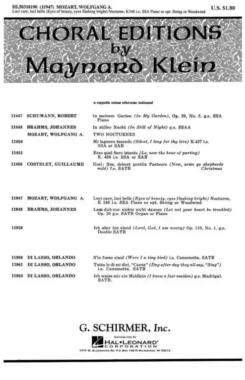 Mozart, Wolfgang Amadeus Luci Care, Luci Belle