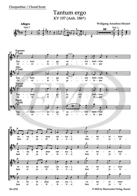 Mozart, Wolfgang Amadeus Tantum ergo