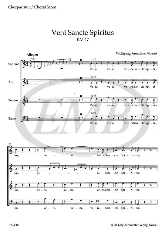 Mozart, Wolfgang Amadeus Veni Sancte Spiritus