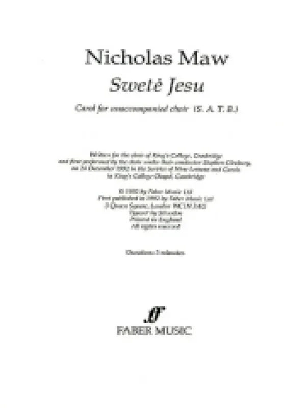 Nicholas Maw Swete Jesu. Gemischter Chor mit Begleitung