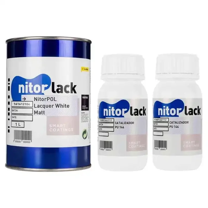 NitorLACK NitorPOL polyurethane lacquer, white matte – 1000ml can + 500ml hardener