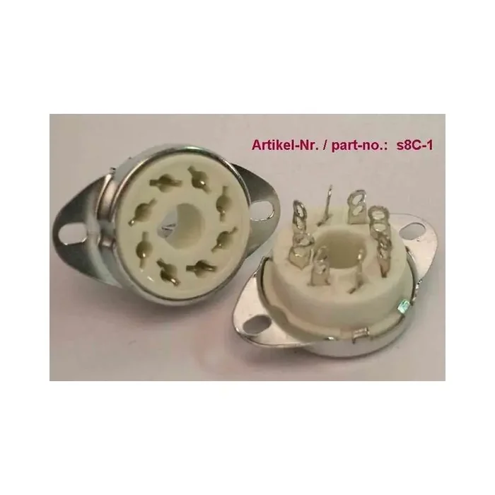 Octal socket, Ceramic, solder lugs, one-piece with fixed mounting plate