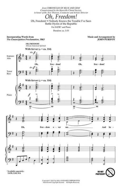 Oh, Freedom! (Arr. John Purifoy) Gemischter Chor mit Begleitung