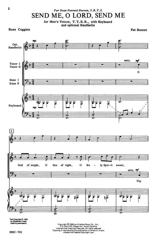 Pat Boozer Send Me, O Lord, Send Me (Arr. Pat Boozer) Männerchor mit Klavier/Orgel
