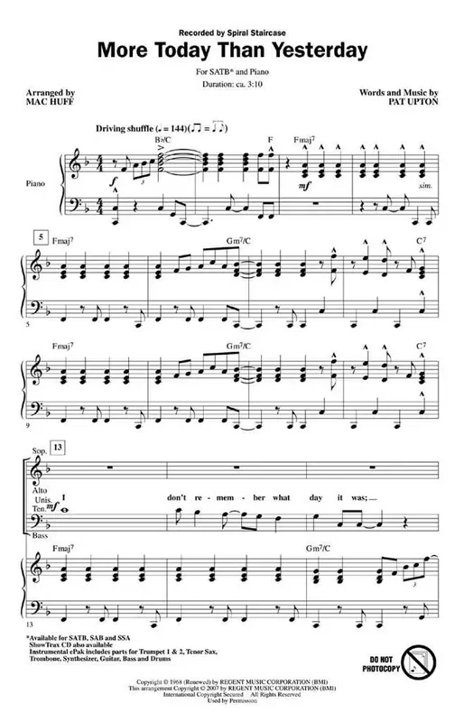 Pat Upton More Today Than Yesterday (Arr. Mac Huff) Gemischter Chor mit Begleitung