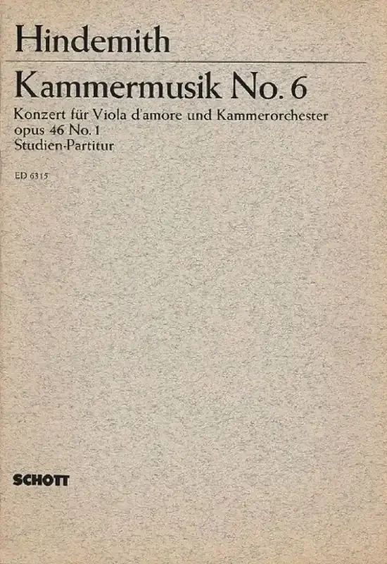 Paul Hindemith Kammermusik N. 6 Op. 46 N. 1 (8 ) Kammerorchester