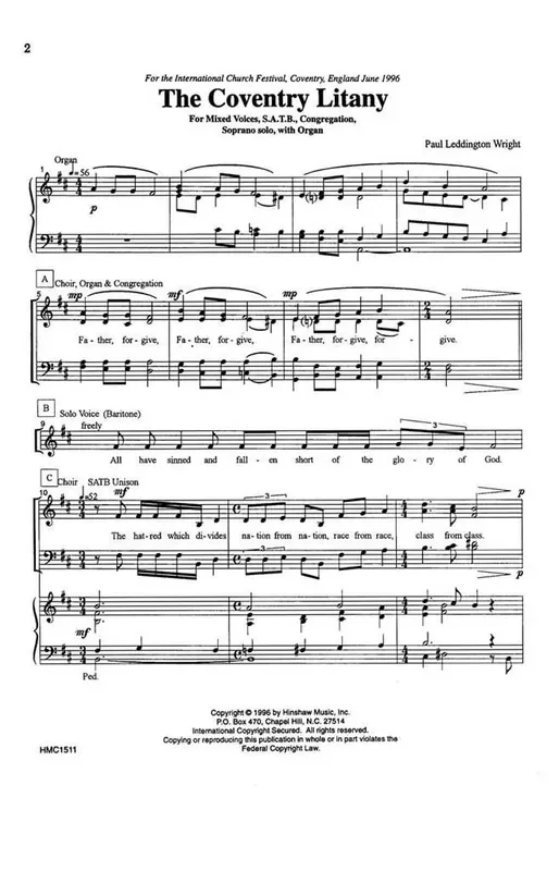 Paul Leddington Wright The Coventry Litany Gemischter Chor mit Klavier/Orgel