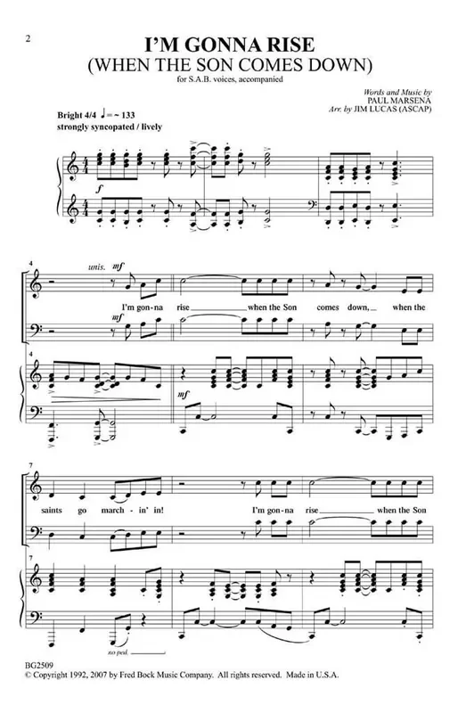Paul Marsena I‘m Gonna Rise-satb/pn Gemischter Chor mit Begleitung