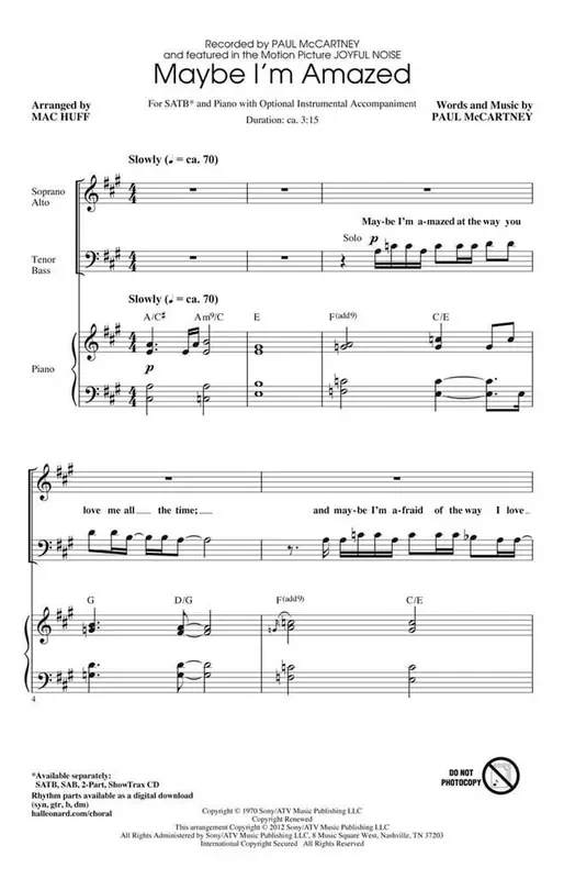 Paul McCartney Maybe I‘m Amazed (Arr. Mac Huff) Gemischter Chor mit Begleitung